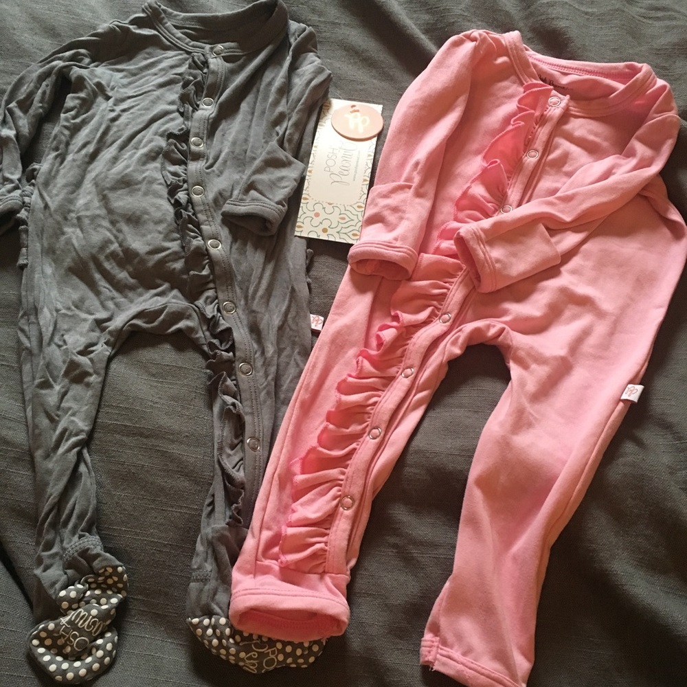 2 NB Posh Peanut Ruffled Snap One Pieces